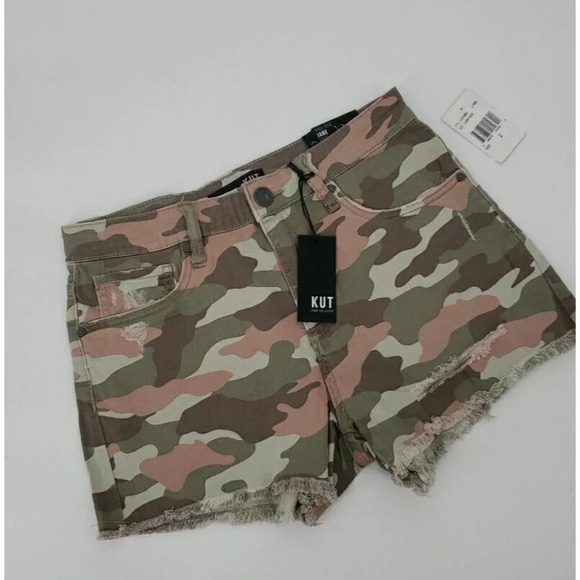 KUT from the Kloth Jane High-Rise Camo Fray Hem Shorts Size 2 NWT - Picture 2 of 10